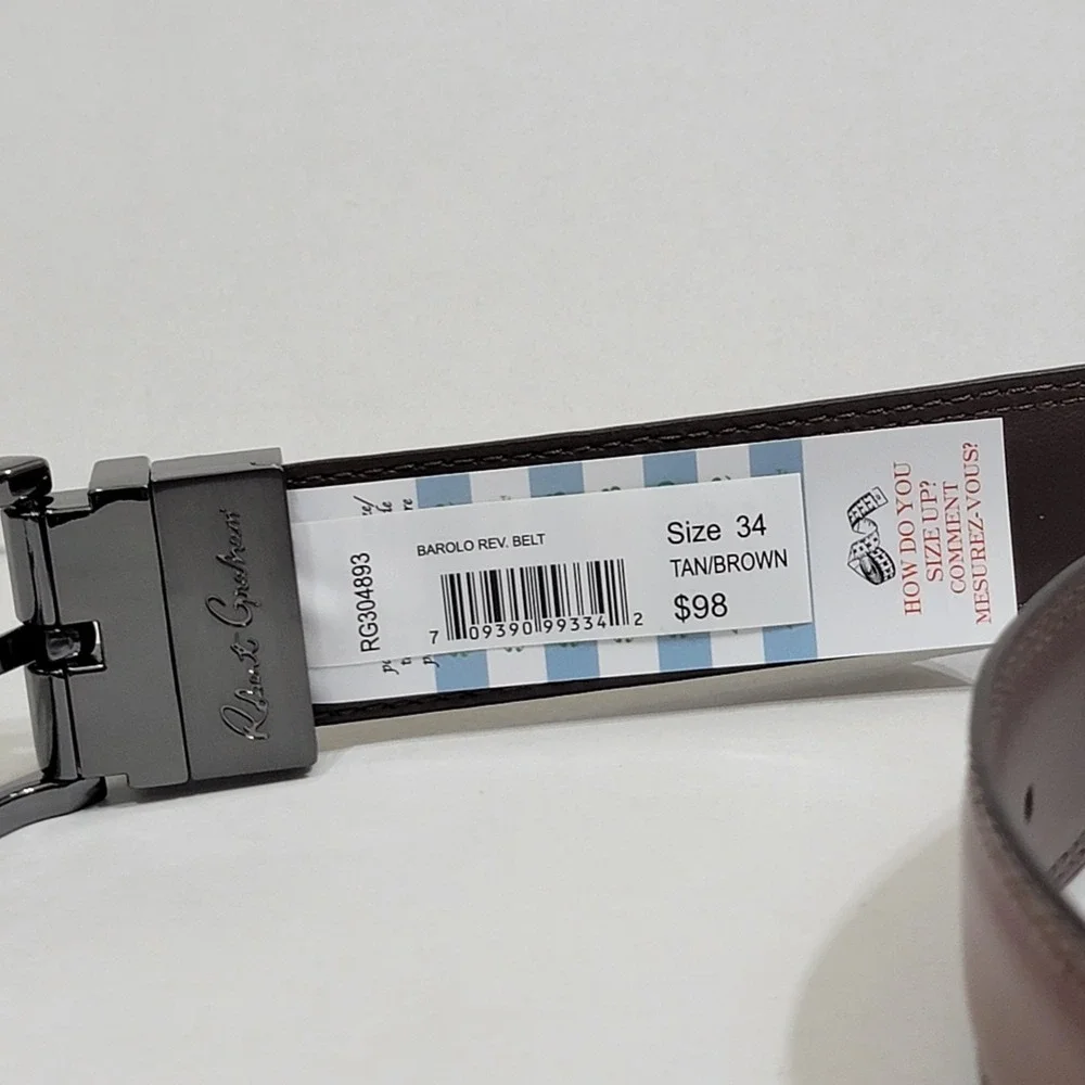 NWT Robert Graham Men's Size 34 Barolo Reversible Leather Belt‎ Tan Brown Luxury